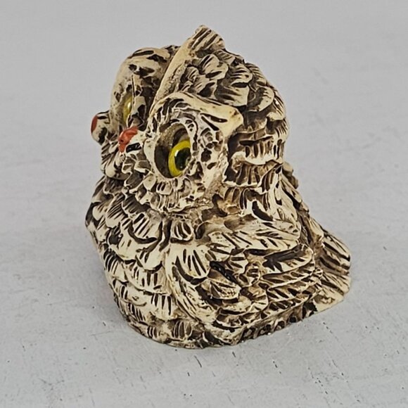 Vintage Owl Mom Baby Miniature Figurine Yellow Eyes Italy Signed - Picture 5 of 7